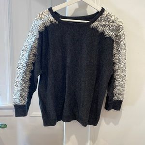 Jcrew grey wool blend sweater with white lace